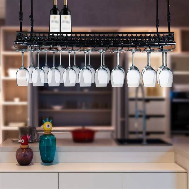 Wine Enthusiast Companies 8 Bottle Hanging Wine Bottle & Glass Rack in Black & Reviews Wayfair